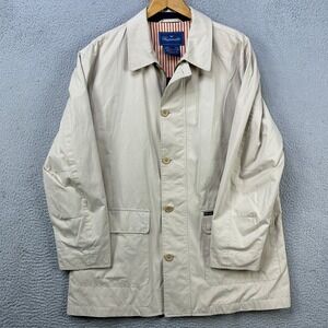 Faconnable‎ Overcoat Jacket Mens Medium Beige Trench Coat Flap Pocket Full Zip